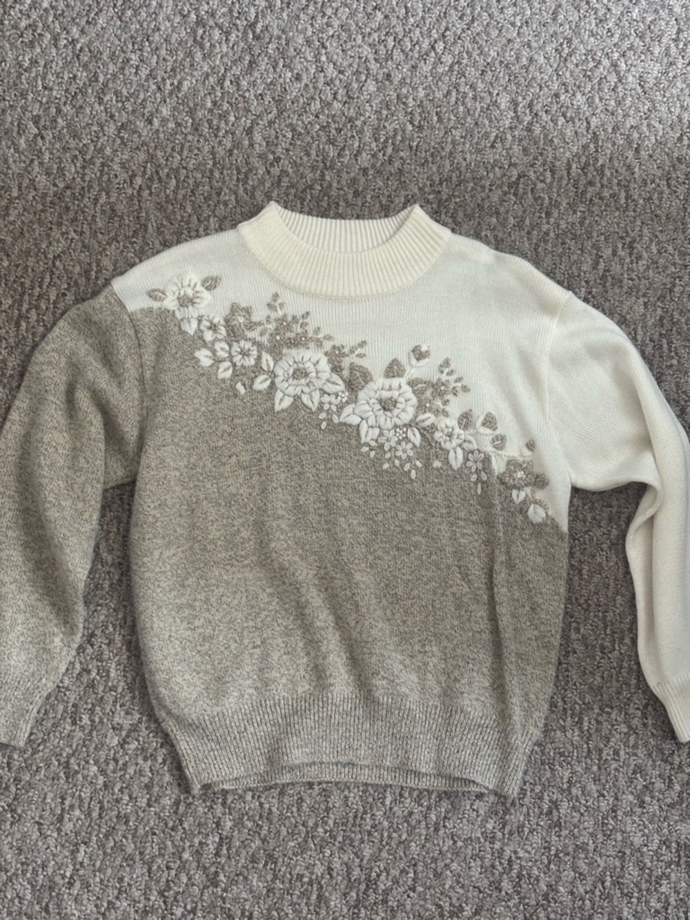 Laura Ashley Cream and Brown Floral Crewneck Sweater